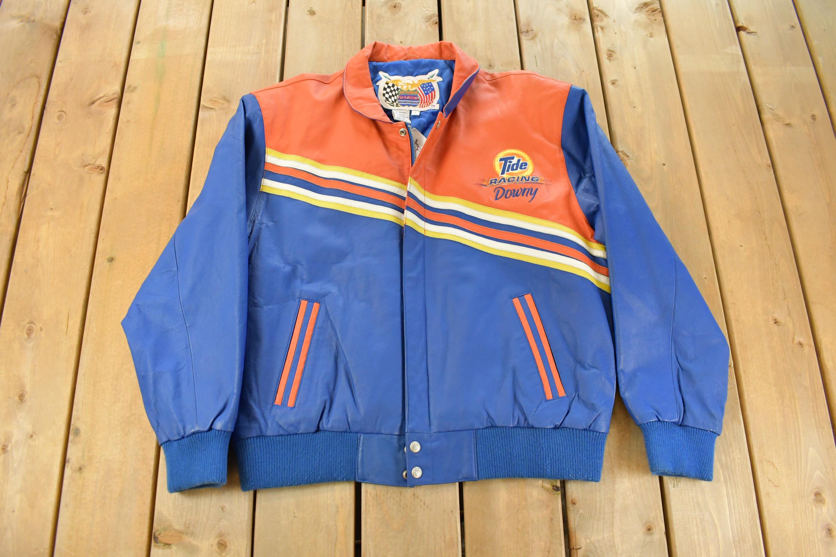 Vintage 1990s Jeff Hamilton Tide Racing Leather Bomber Jacket Men's Large