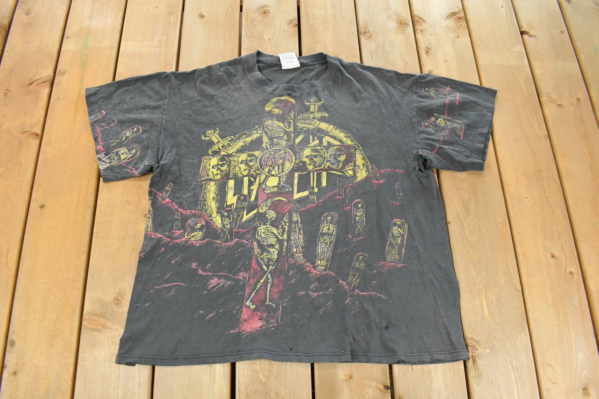 Vintage 1991 Slayer Seasons in the Abyss Tour Thrashed Band T-Shirt Men's XL