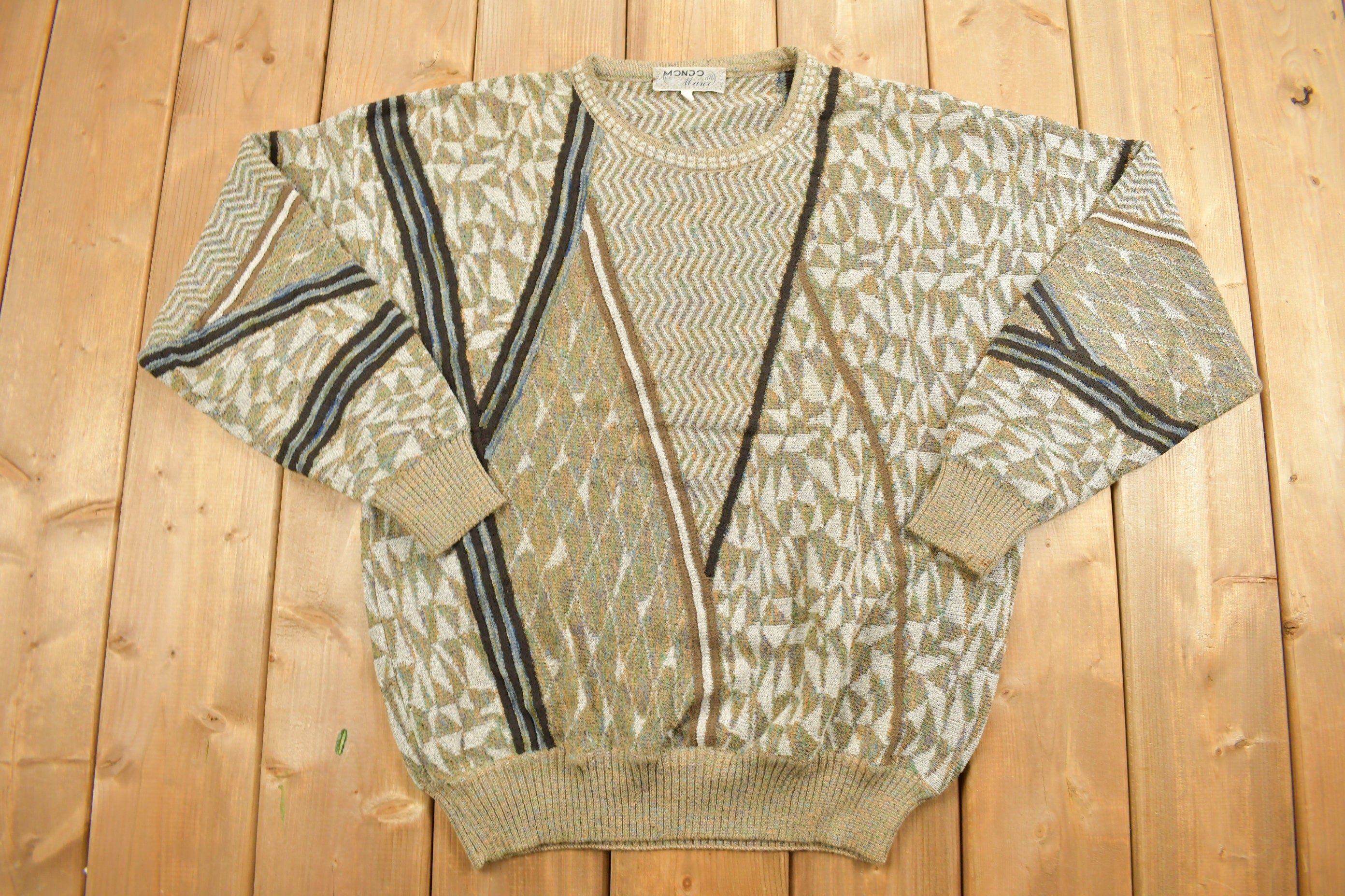Vintage 1980s Mondo Abstract Patterned Knitted Crewneck Sweater
