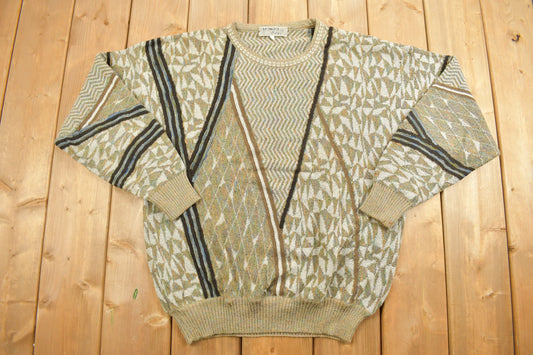 Vintage 1980s Mondo Abstract Patterned Knitted Crewneck Sweater / Vintage Crewneck / All Over Pattern / Colorful Sweatshirt