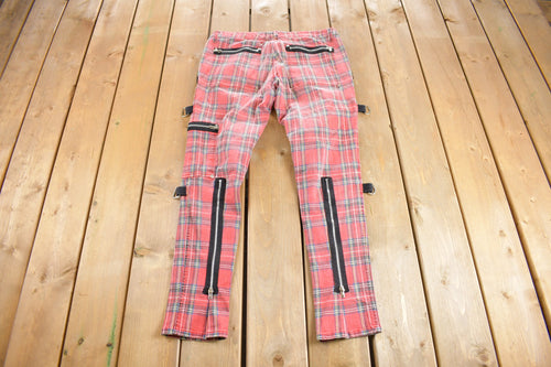 Vintage Y2K Tripp NYC Bondage Pants Size 36 x 30 / Plaid Pants / Goth Pants / Emo Core