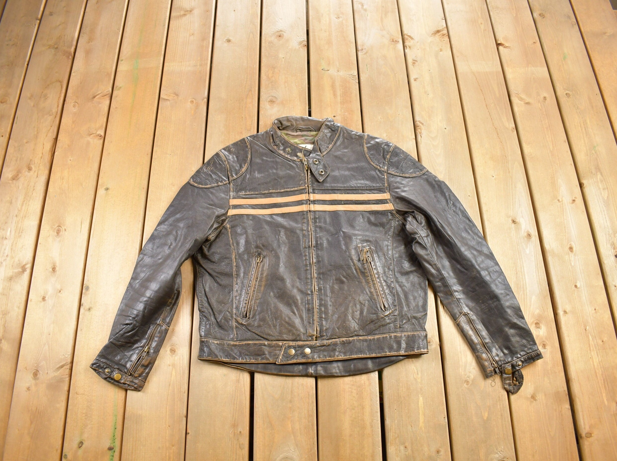 Vintage 1980s Green Coast Cafe Racer Leather Jacket