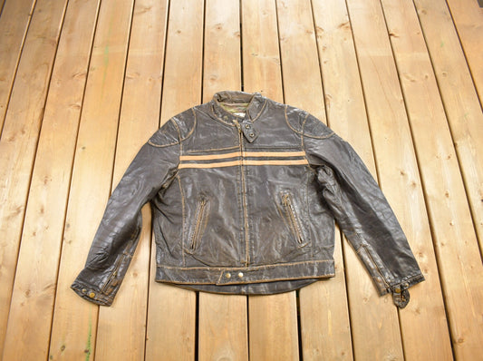 Vintage 1980s Green Coast Cafe Racer Leather Jacket / Fall Outerwear / Leather Coat / Streetwear Fashion / Camo Lined