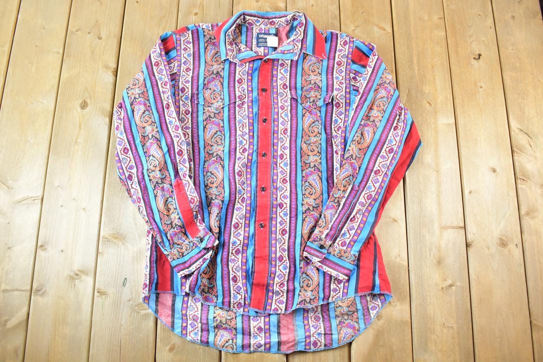 Vintage 1990s Wrangler Cowboy Cut Western Button Up Shirt Men's L