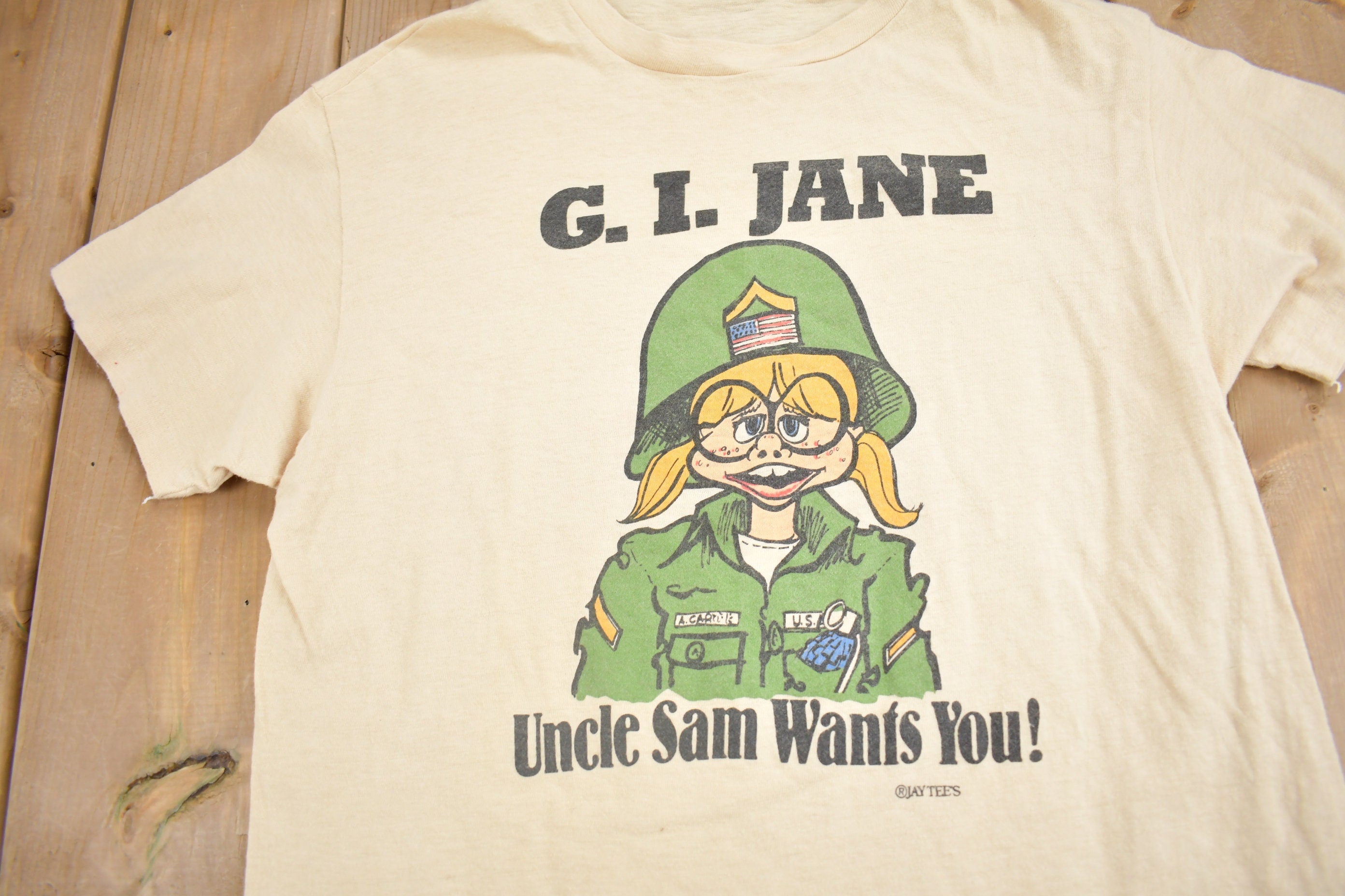 Vintage 1980s G.I. Jane Uncle Sam Wants You Graphic T Shirt