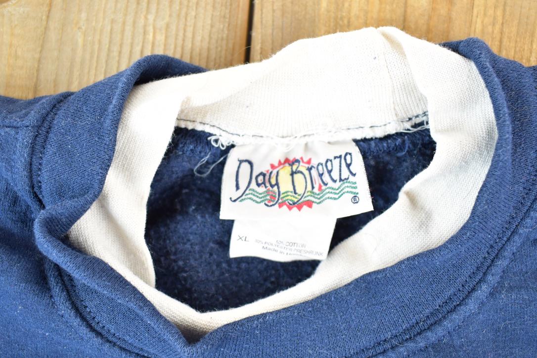 Vintage 1990s Day Breeze Cute Sleeping Kitty Double Collar Crewneck Sweater Made In USA 90s Crewneck
