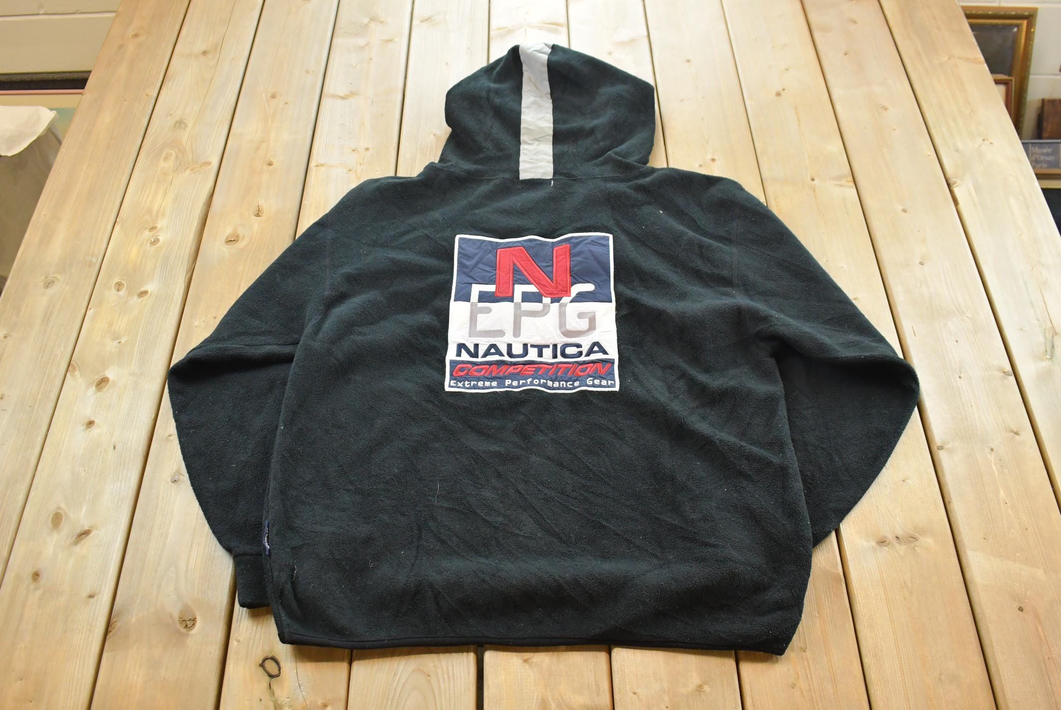 Vintage 1990s Nautica Competition EPG Fleece Hoodie Sweatshirt Mens / Sportswear / 90s Fleece Hoodie / Made In USA / Outdoorsman