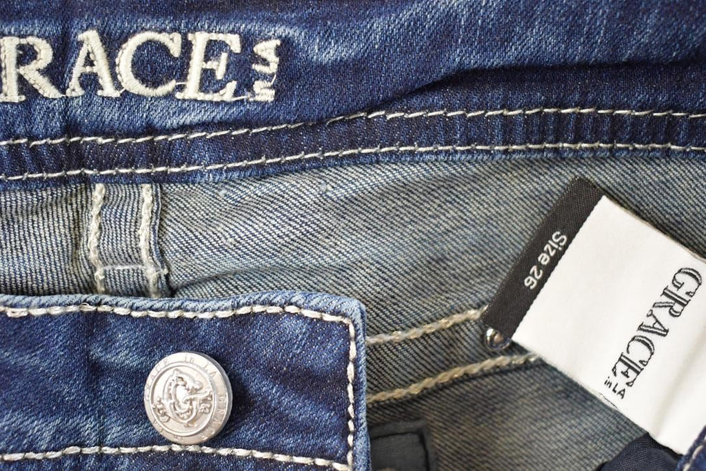 Vintage Deadstock Y2K Grace In LA Bedazzled Bootcut Low Rise Jeans Women's Size 26 x 32