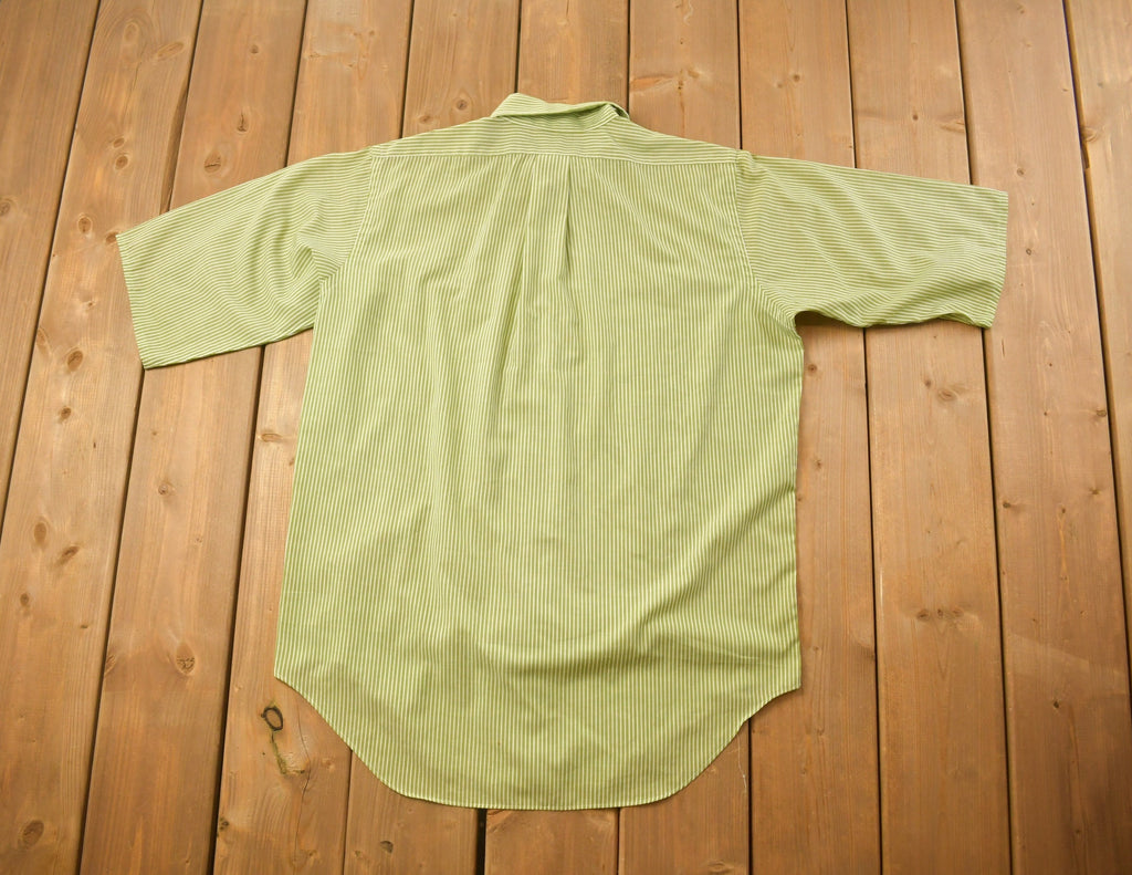 Vintage 1990s Green Striped Basic Button Up Shirt
