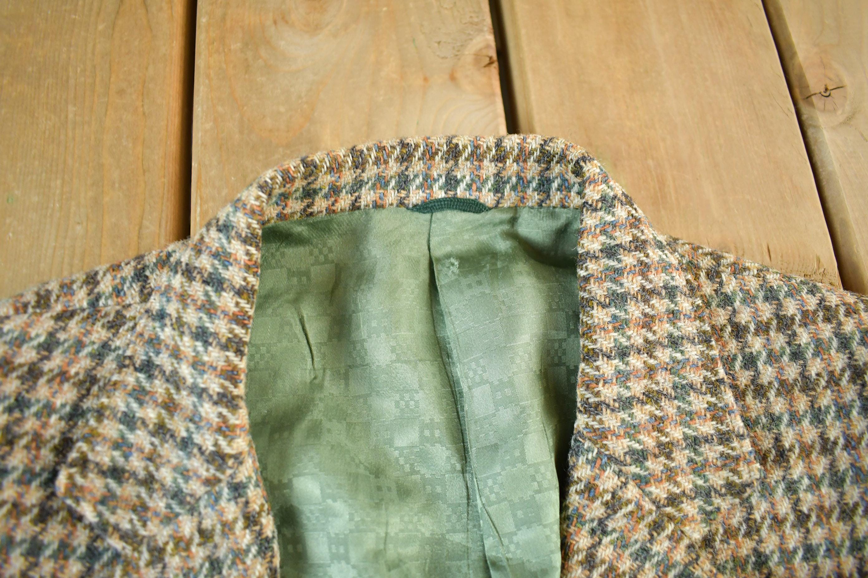 Vintage 1980s Harris Tweed Hand Woven Wool Two Button Blazer Jacket Men's Medium