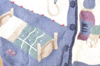 Vintage 1990s Christopher & Banks Teddy Bear Hand Embroidered Knit Cardigan Sweater Women's M