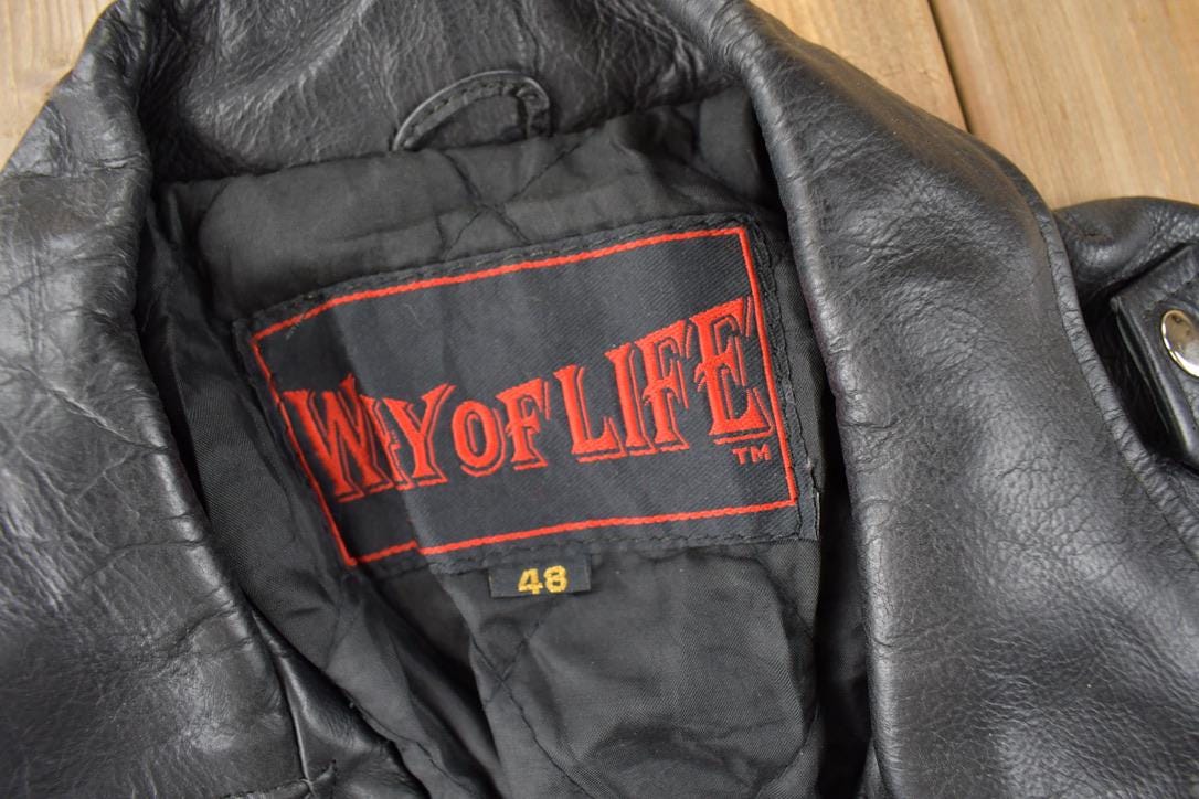 Vintage 1990s Genuine Leather Heavy Weight Biker Jacket Size 48