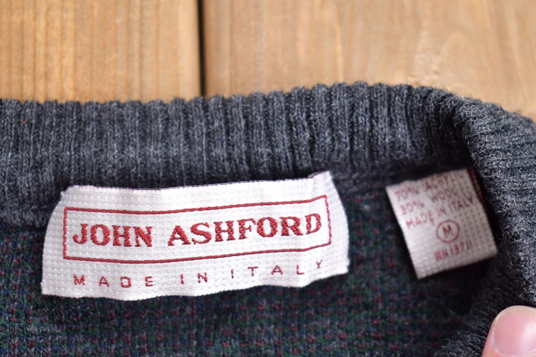 Vintage 1990s John Ashford Wool Knitted Paisley Crewneck Sweater
