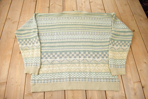 Vintage 1990s JJ Farmer Abstract Pattern Knit Crewneck Sweater / All Over Pattern / Colourful Sweatshirt