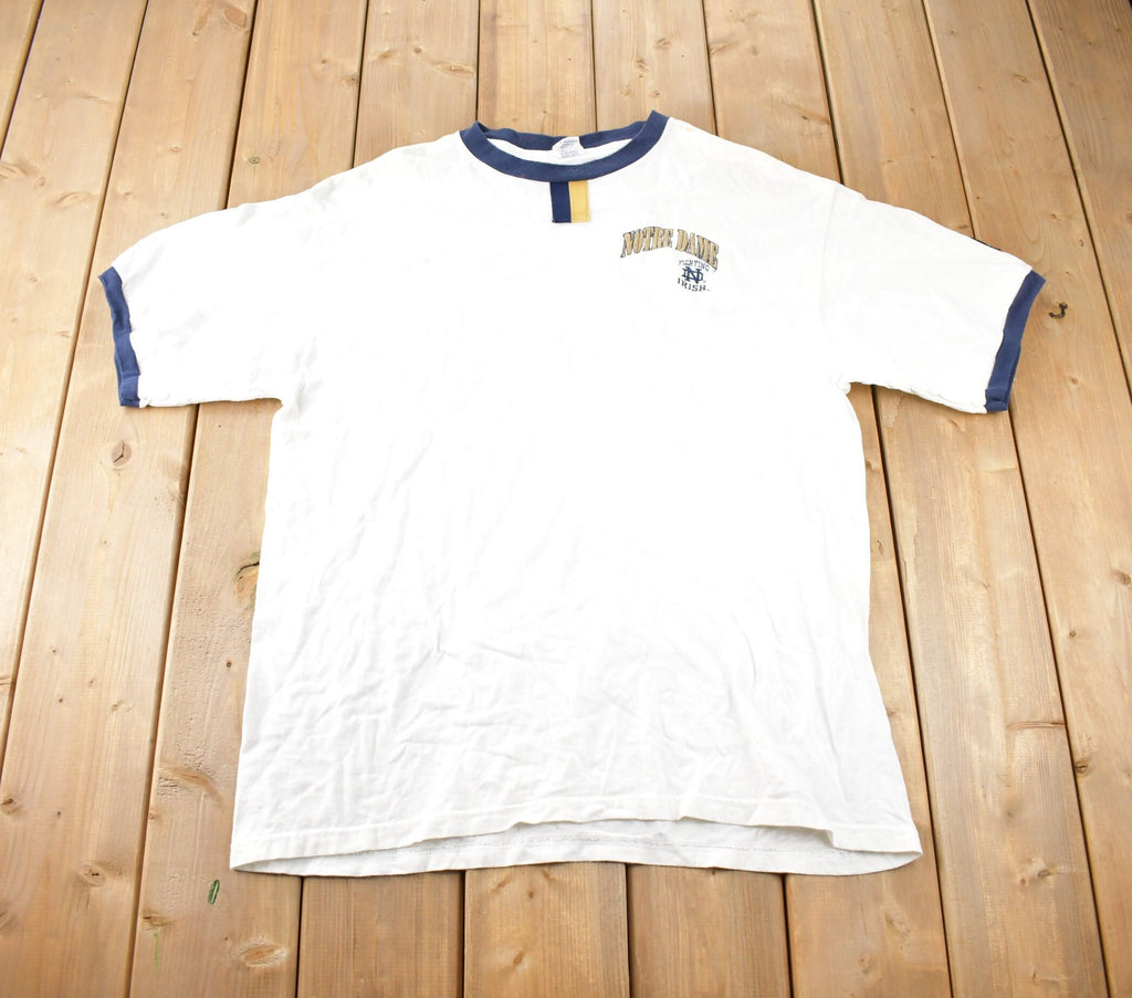 Vintage 1990s Notre Dame Fighting Irish Embroidered Collegiate Long T-Shirt Made In USA Size M