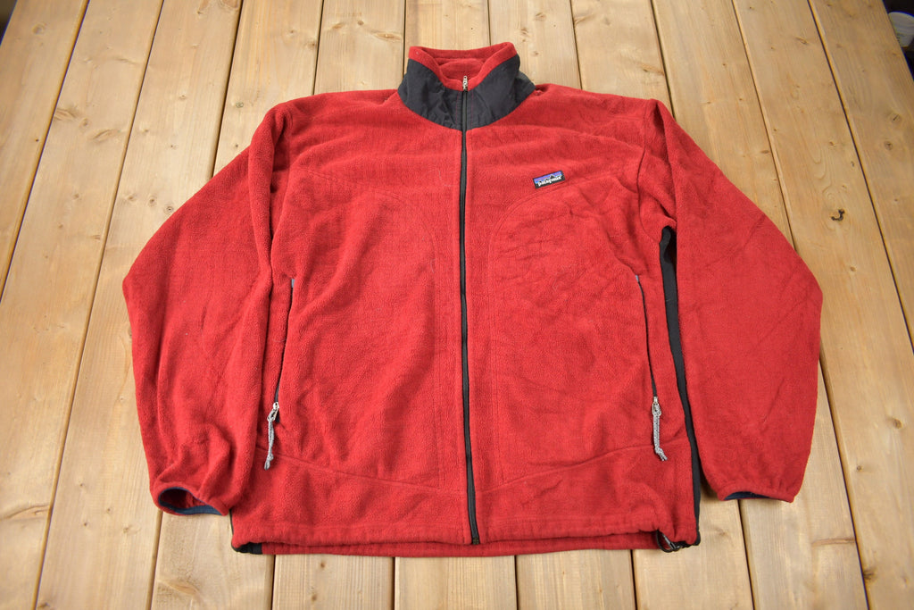 Vintage 1990s Patagonia Red Fleece Zip Up Sweater