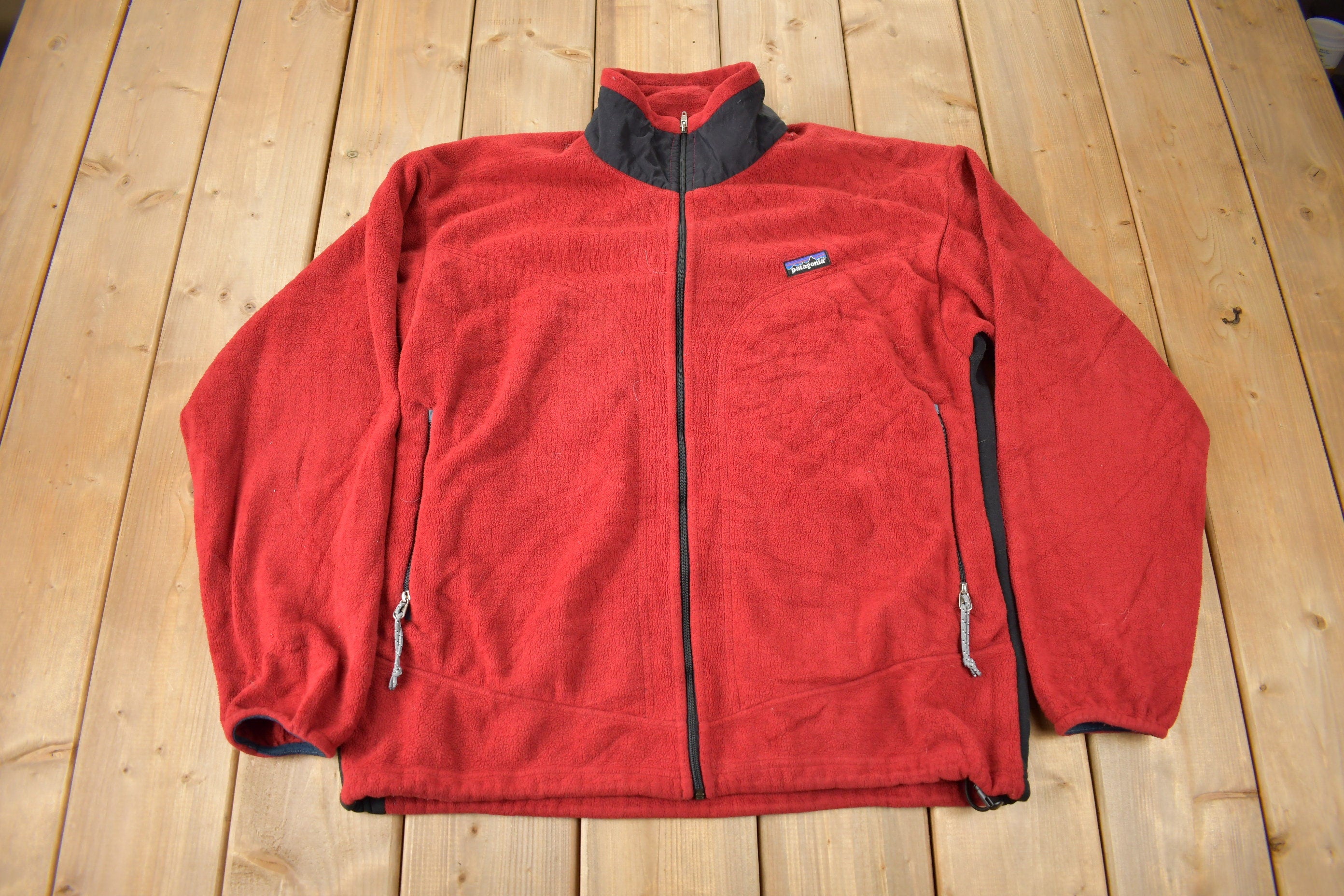 Vintage 1990s Patagonia Red Fleece Zip Up Sweater