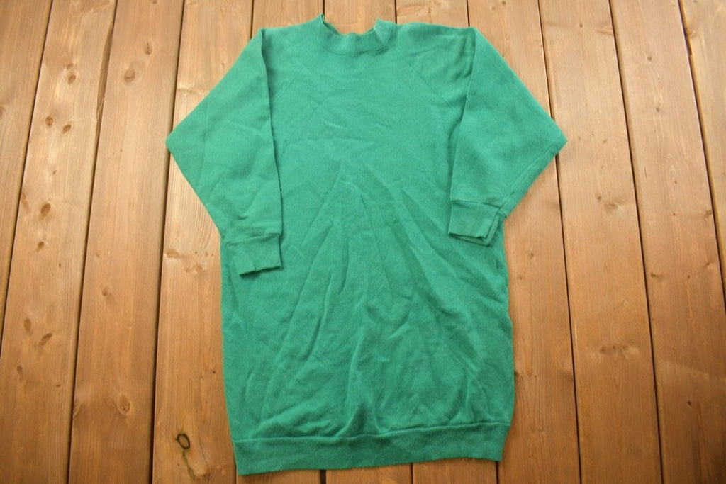 Vintage 1990s Long Green Blank Crewneck Sweatshirt / 90s Crewneck / Essential / Streetwear / 90s Blank
