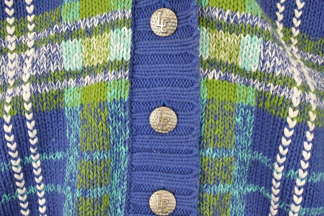 Vintage 1990s Liz Sport Abstract Plaid Knit Cardigan Sweater Women's L