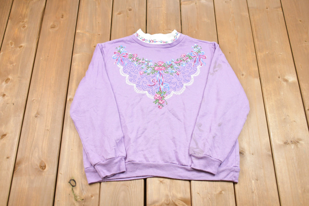 Vintage 1990s Blair Floral Mock Neck Crewneck Sweatshirt