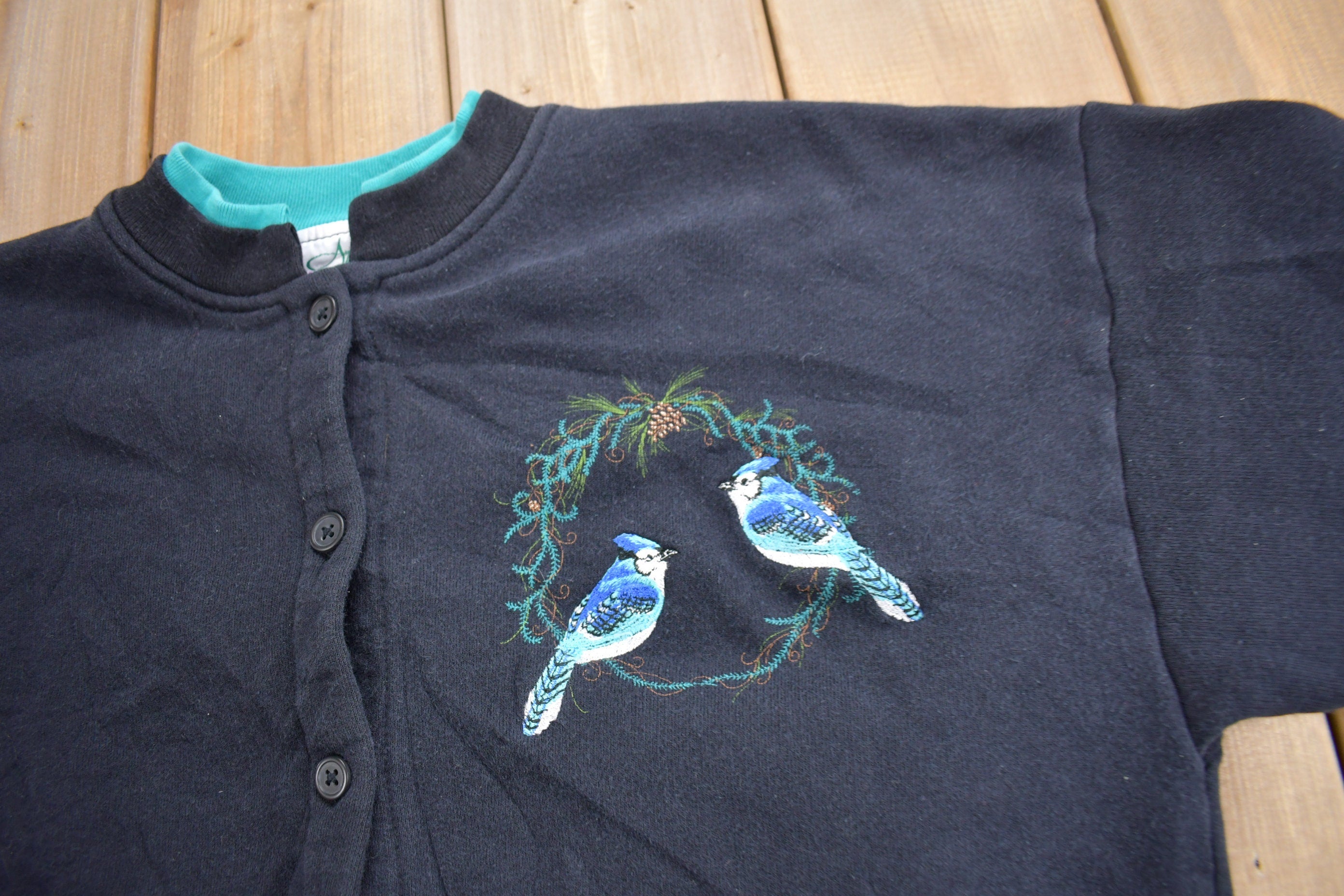 Vintage 1990s Artisans Blue Jays Theme Button Up Sweater