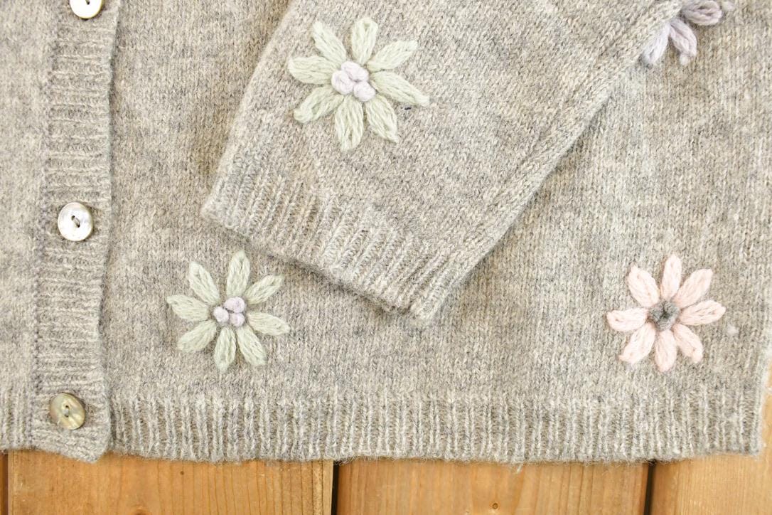 Vintage 1990s Karen Scott Wool Knit Floral Cardigan Sweater Womens L / Abstract Pattern 3D / 90s Knitted Top