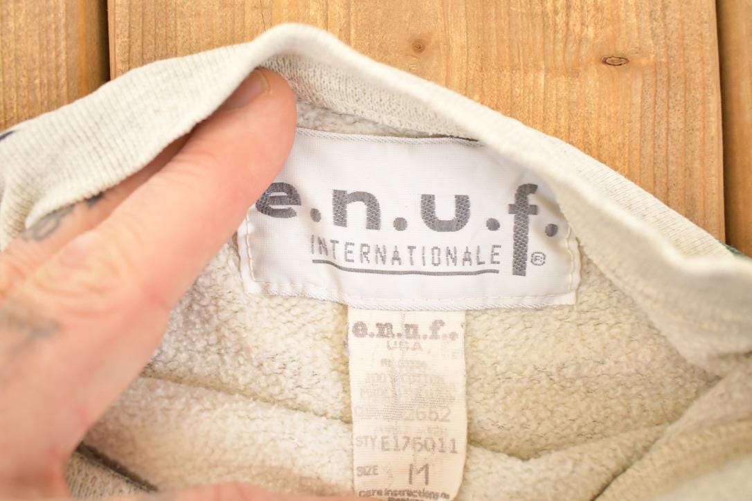 Vintage 1990s Enuf International Striped Embroidered Crewneck Sweatshirt Women's XL Cropped  Made In USA  90's Destination Sweater