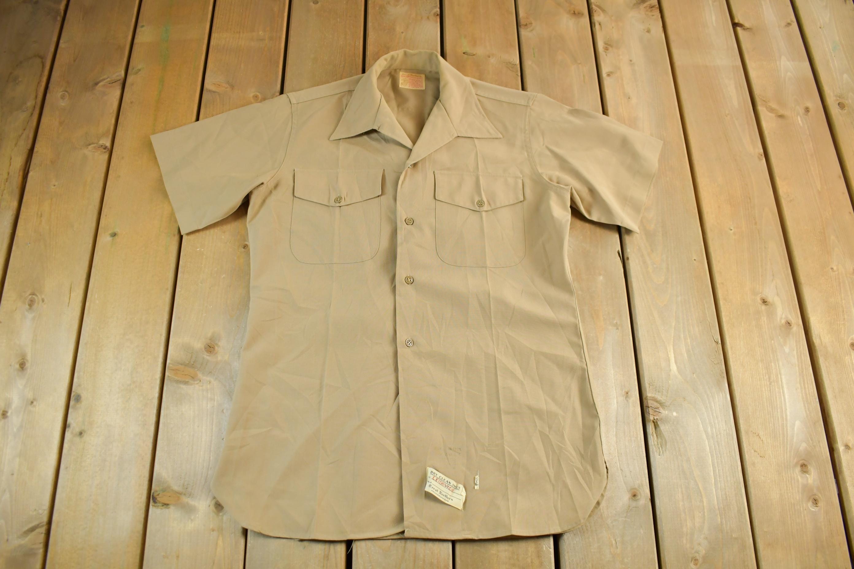 Vintage 1960s Great Northern Blank Button Up Military Shirt Men's Tall Medium