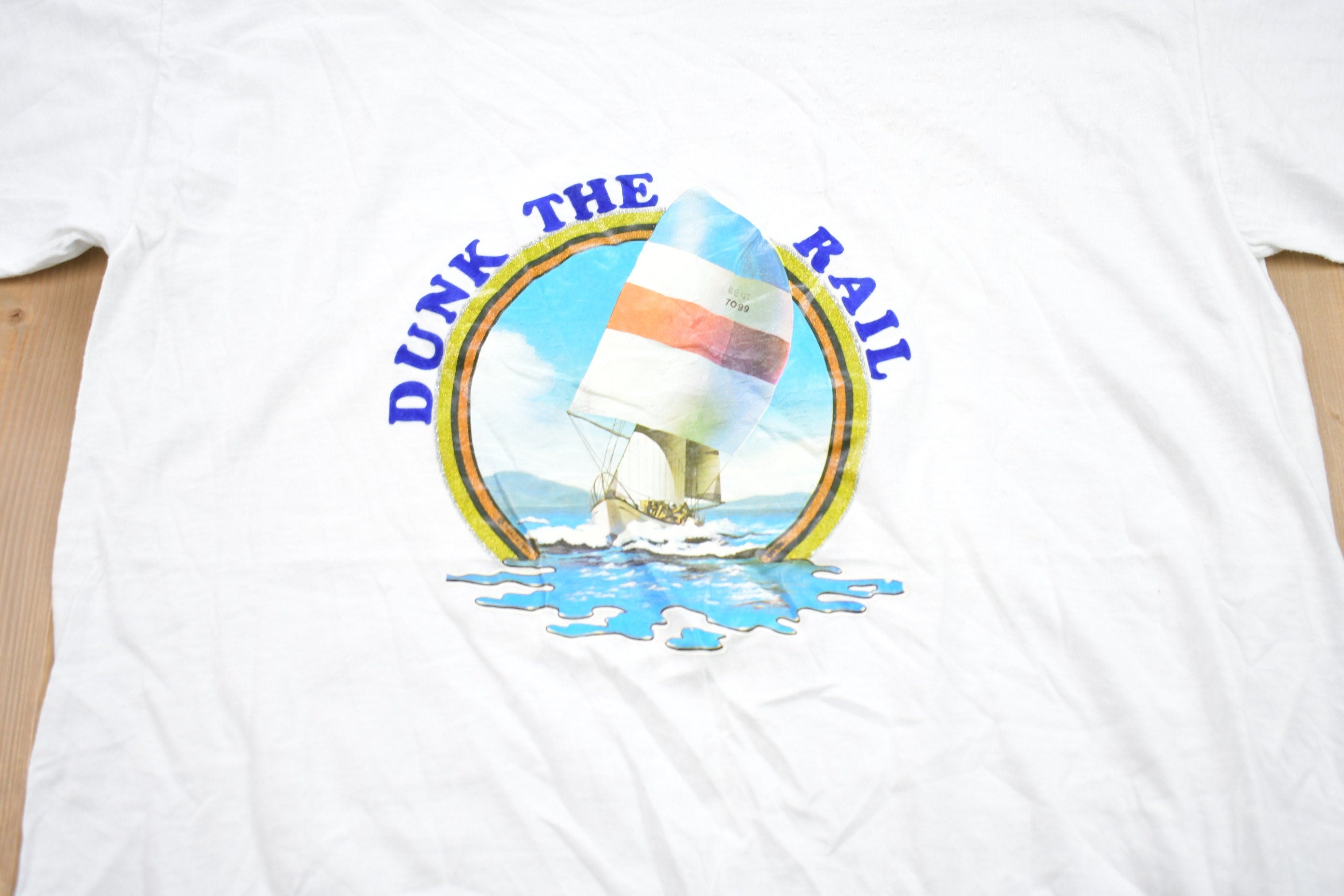 Vintage 1990s Dunk The Rail Sailing Graphic T-Shirt  Graphic  80s  90s  Streetwear  Retro Style  Single Stitch  Made In USA