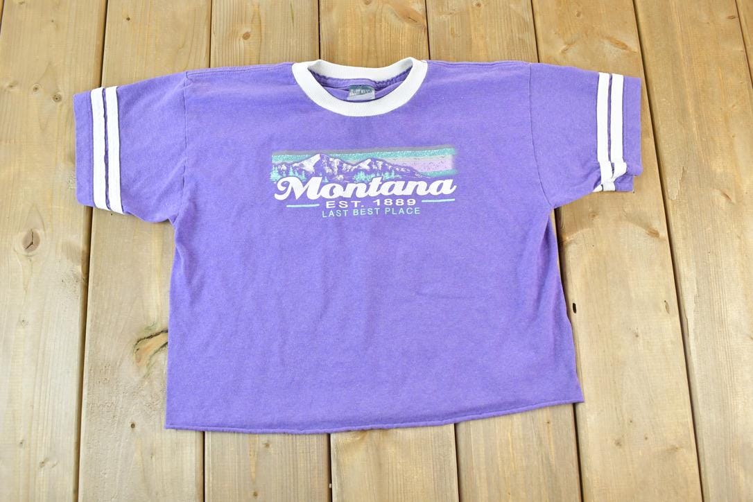 Vintage 1980s Montana Last Best Place Cropped Souvenir Single Stitch Graphic Print T-Shirt