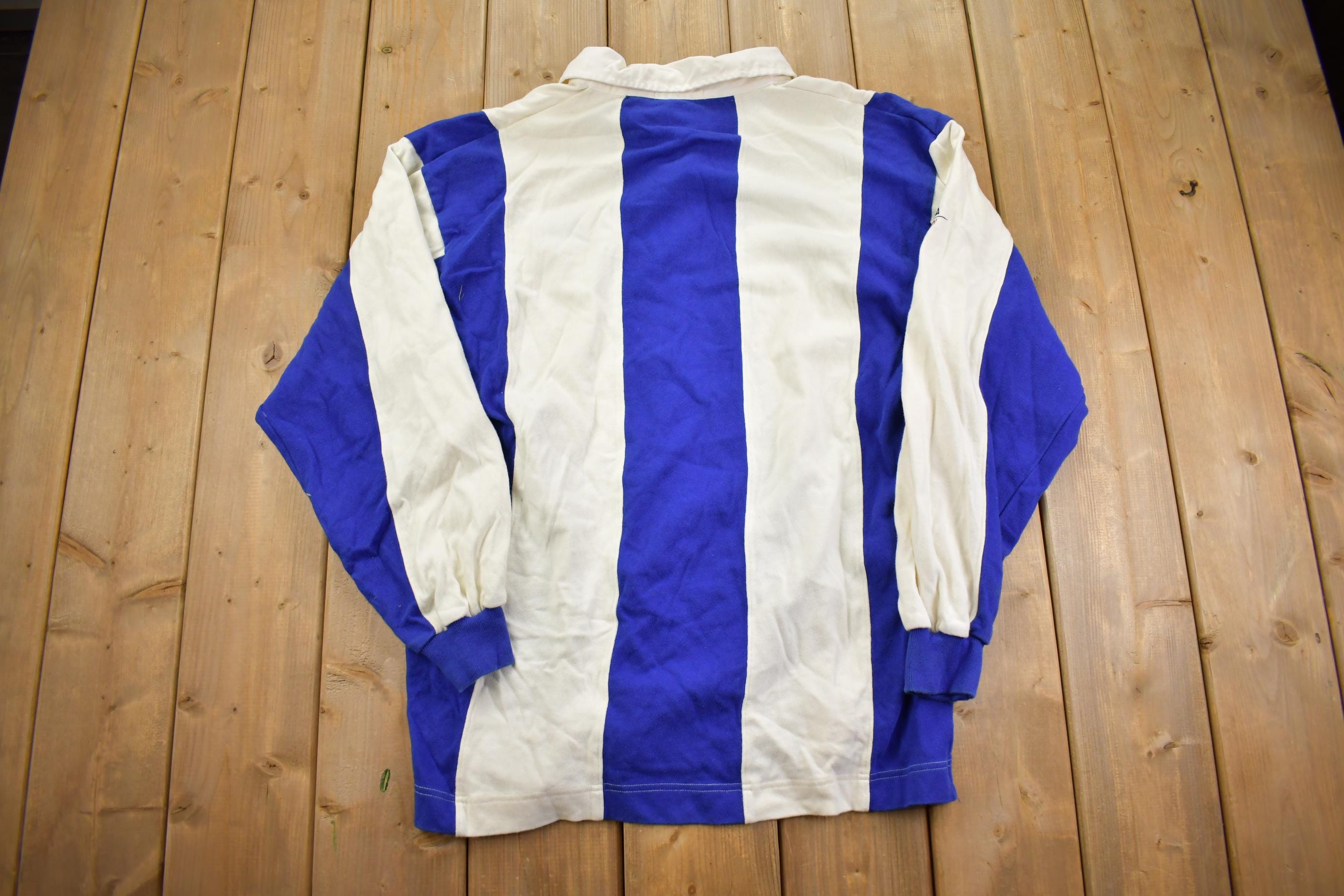 Vintage 1990s Nautica Competition Striped Rugby Shirt Crewneck Sweatshirt - Large