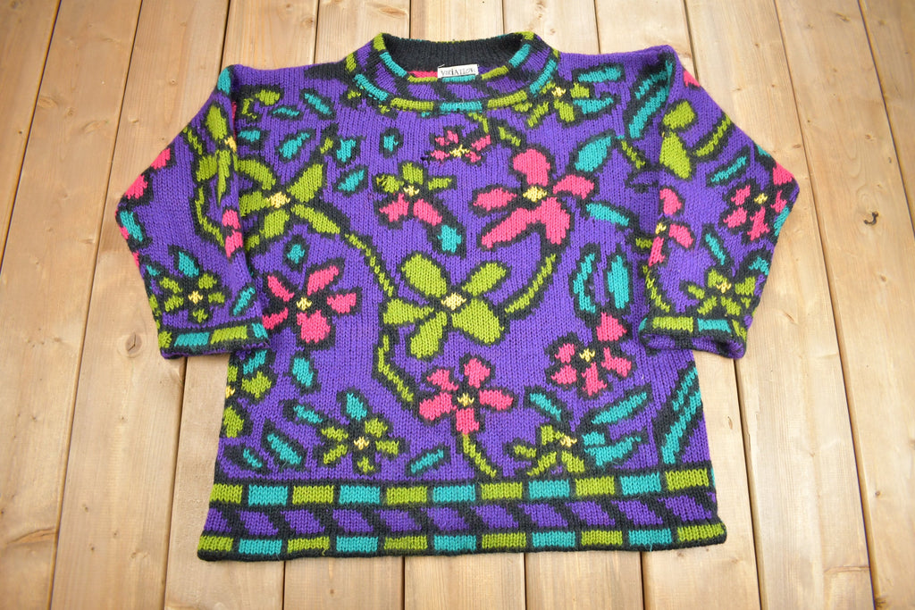 Vintage 1990s Variations Floral Knit Mock Neck Sweater
