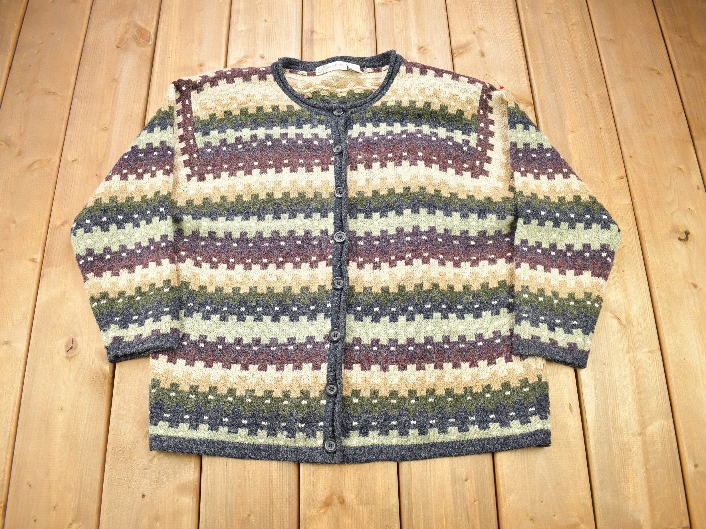 Vintage 1990s Dress Barn Striped Knitted Cardigan Sweater  Vintage Cardigan  Button Up  Cozy Sweater