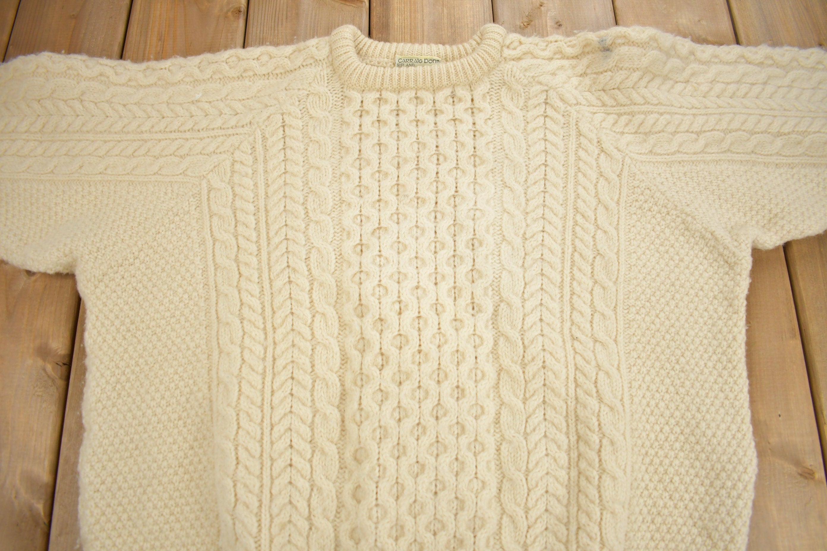 Vintage 1960s Carraig Donn 100% Wool 3D Cable Knit Sweater  Made In Ireland  True Vintage  Winter Sweater