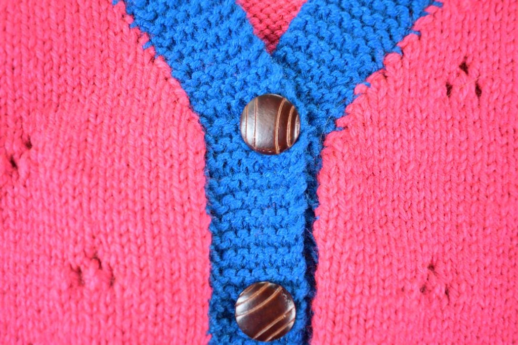 Vintage 1990s Neon Cable Knit Perfect Mild Distress Cardigan Sweater Made In USA