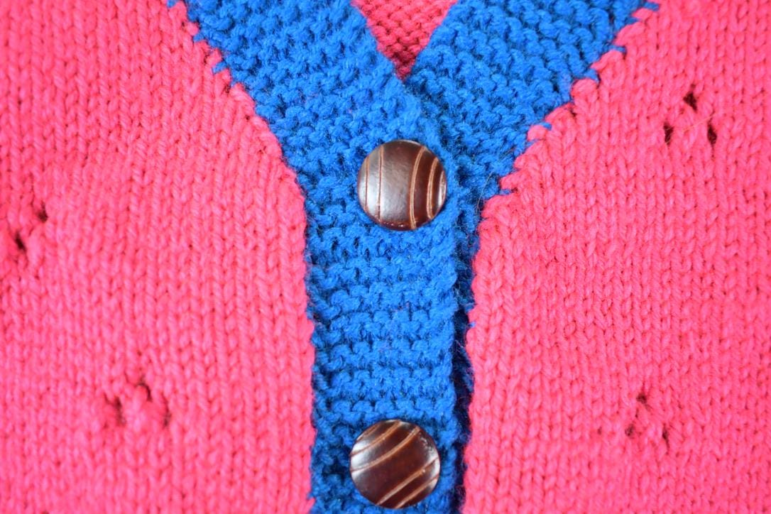 Vintage 1990s Neon Cable Knit Perfect Mild Distress Cardigan Sweater Made In USA