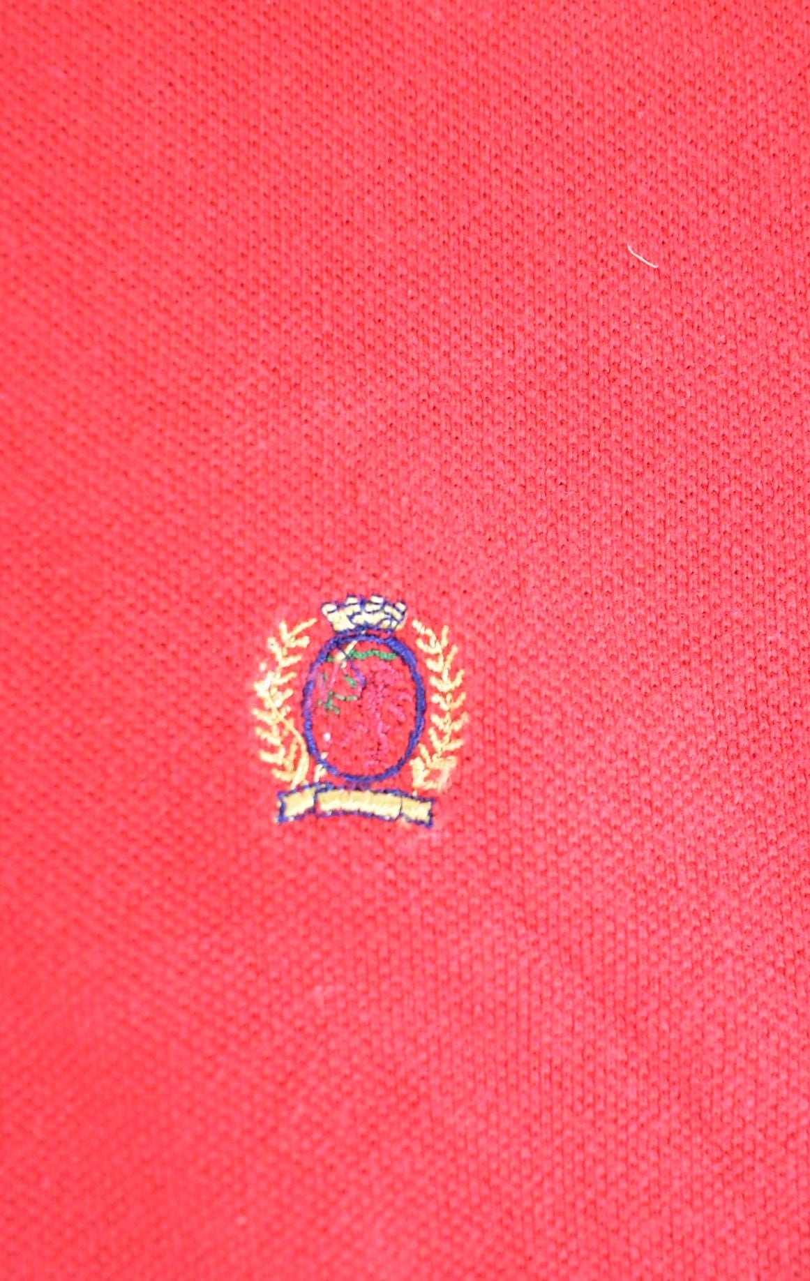 Vintage 1990s Tommy Hilfiger Color Block Short Sleeve Preppy Quarter Button Up