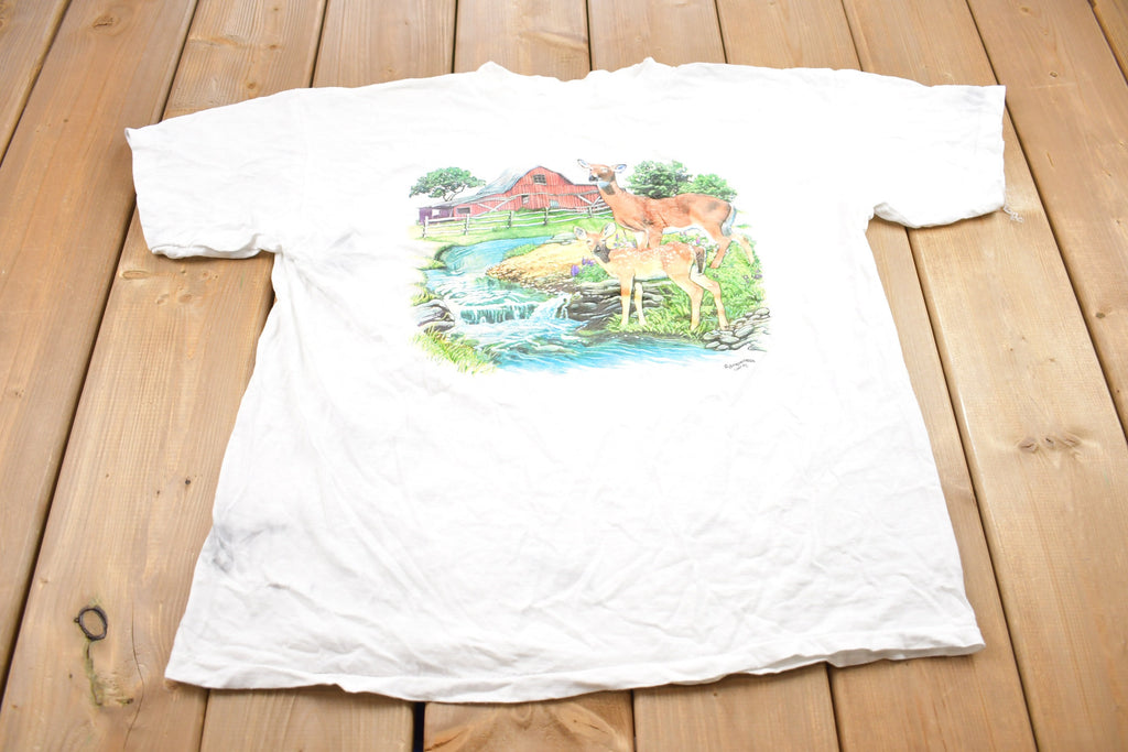 Vintage 1990s Deer by the Stream Graphic T Shirt