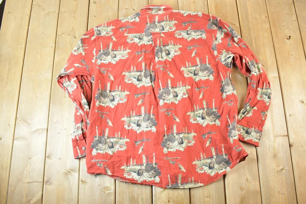 Vintage 1990s Woodland Trail AOP Pheasant Print Button Up Shirt Men's L