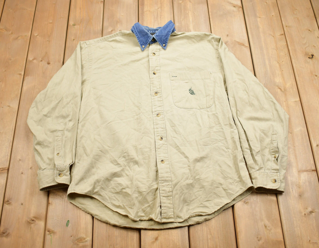 Vintage 1990s Nautica Denim Collar Long Sleeve Button Up Shirt