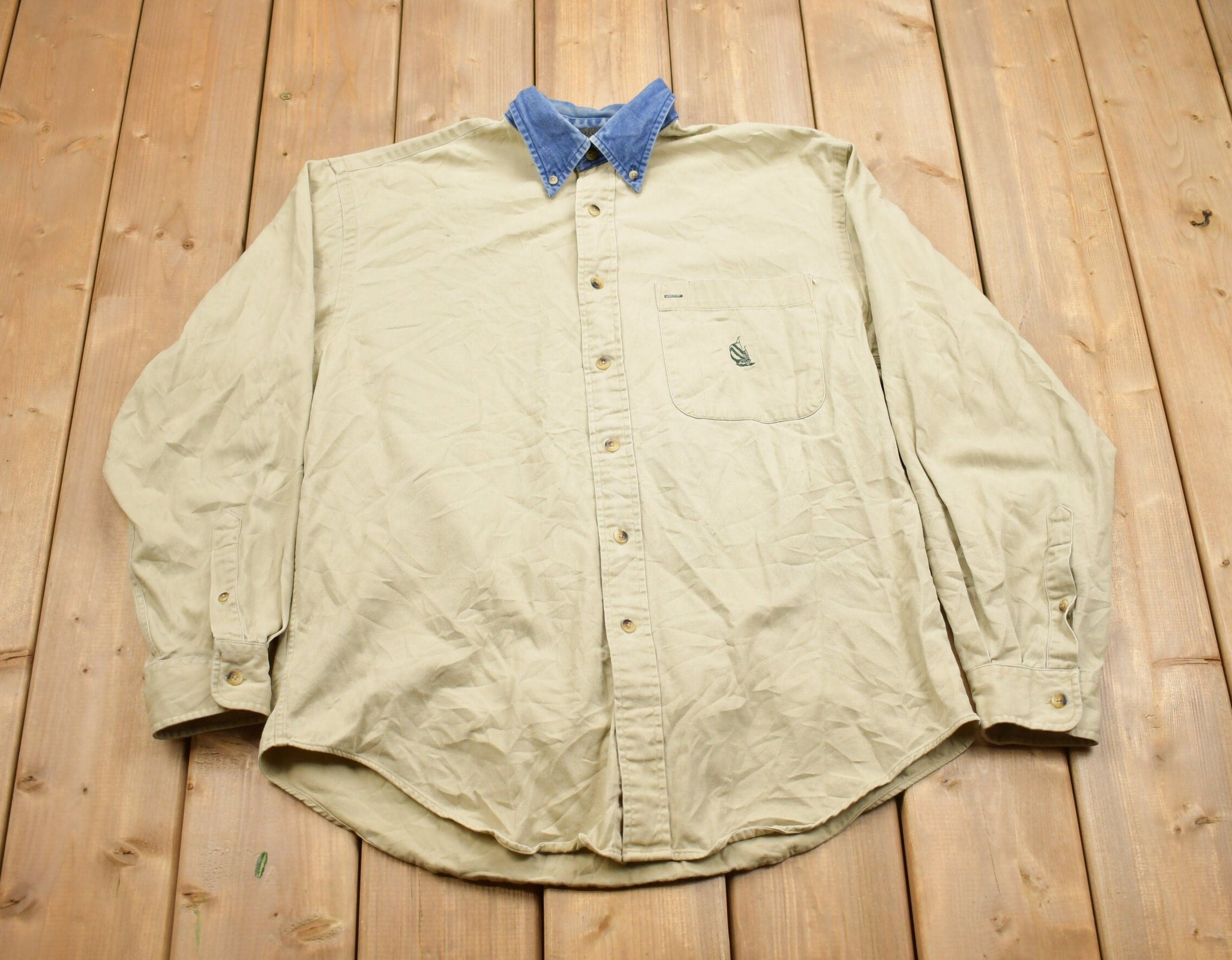 Vintage 1990s Nautica Denim Collar Long Sleeve Button Up Shirt