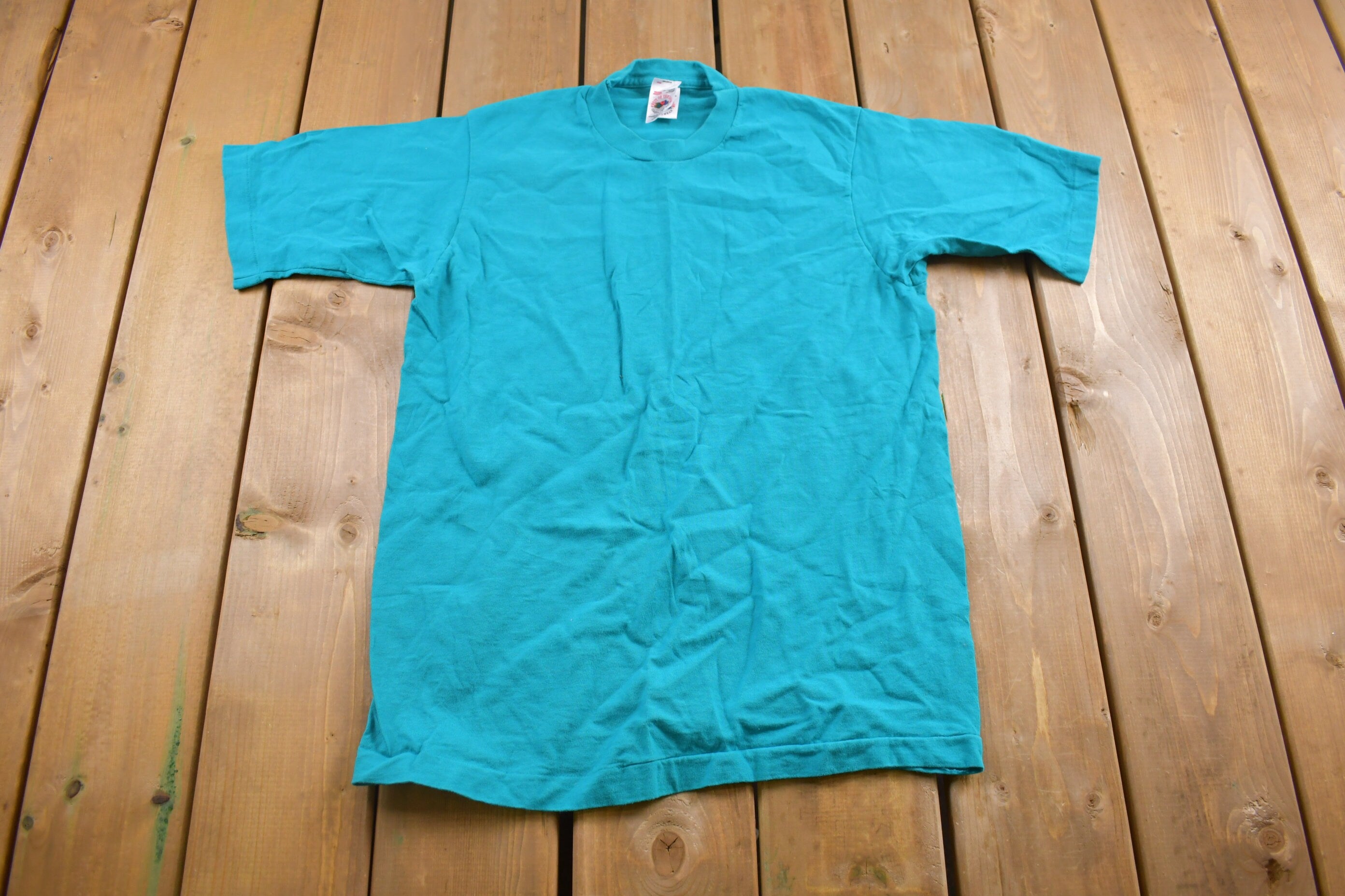 Vintage 1990s Fruit of the Loom Blank Turquoise T Shirt