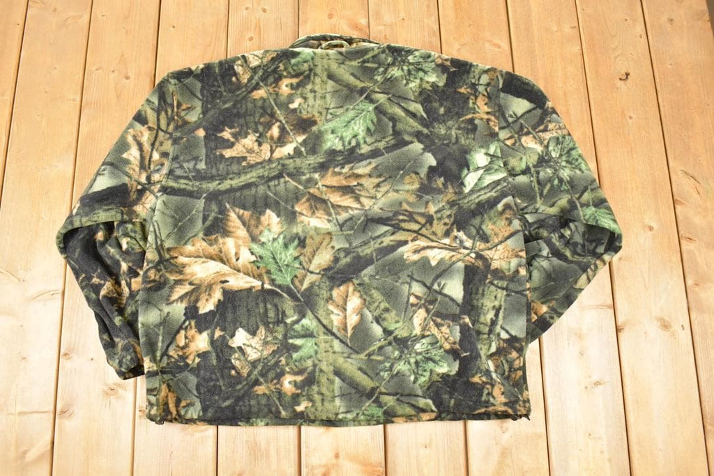 Vintage 1990s Trail Crest AOP Woodland Camo Quarter Zip Fleece Outdoorsman Sweater Men's XL
