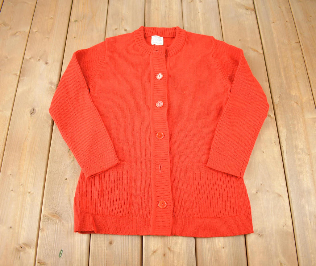 Vintage 1980s Sears Red Knit Cardigan Sweater
