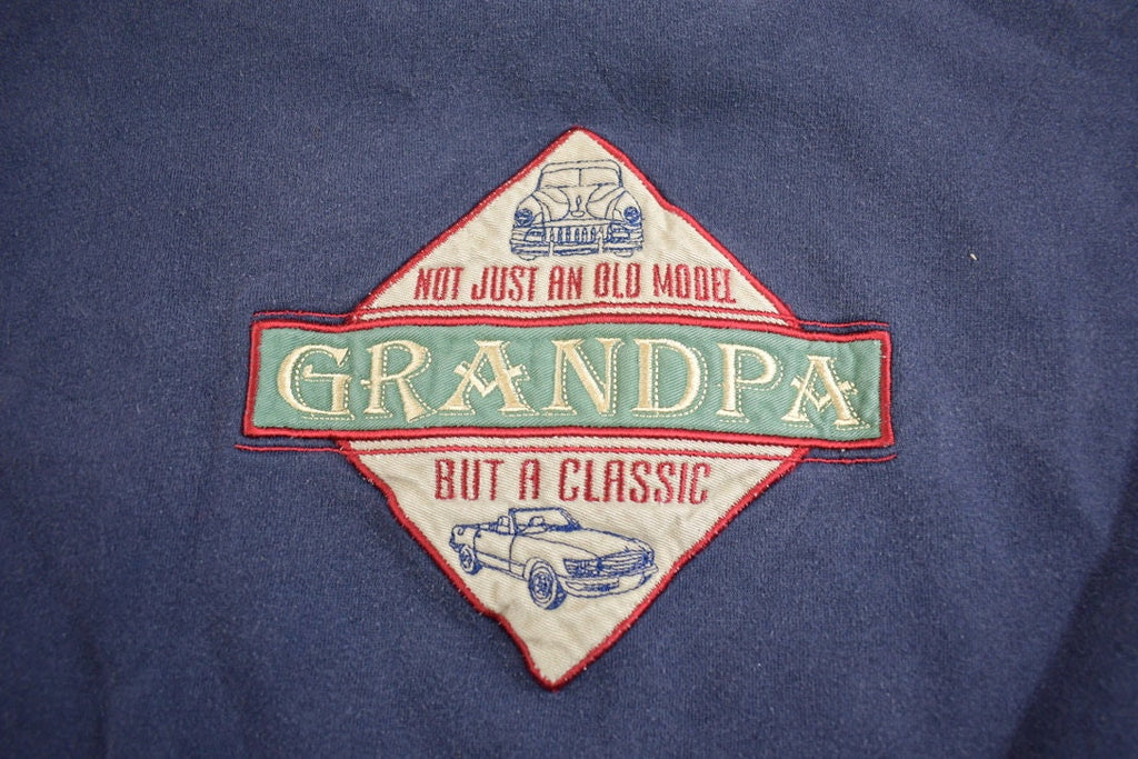 Vintage 1990s Cute Classic Car Grandpa Embroidered Crewneck Sweater Made In USA