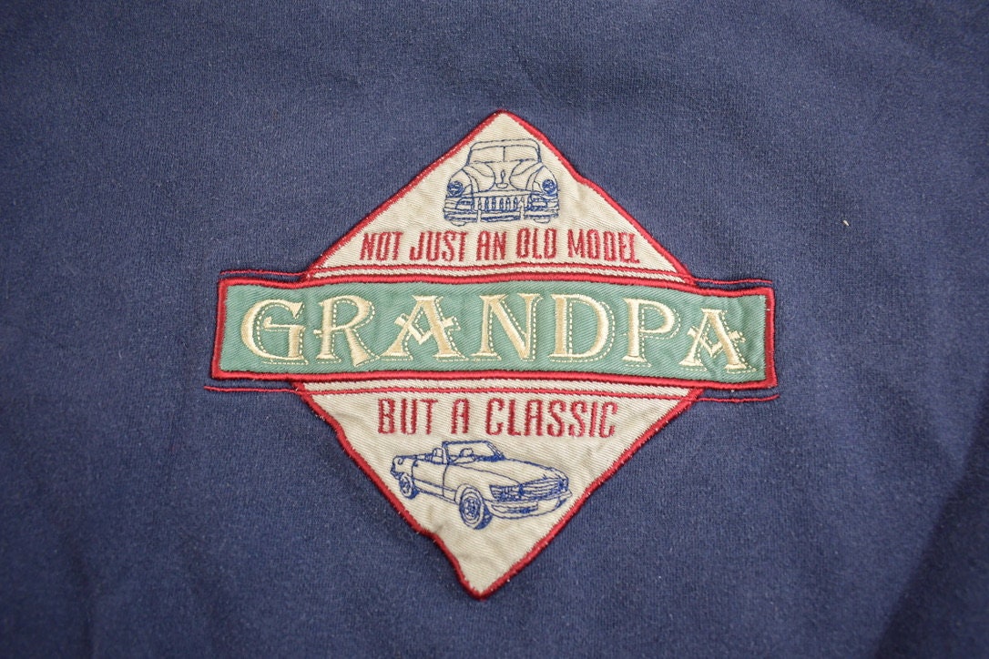 Vintage 1990s Cute Classic Car Grandpa Embroidered Crewneck Sweater Made In USA