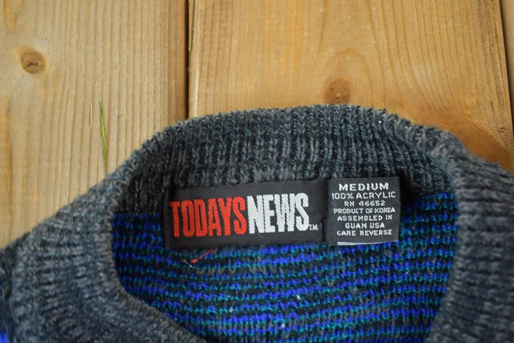 Vintage 1990s Todays News Knit Abstract Pattern Crewneck Sweater  90s Crewneck  Preppy Knits