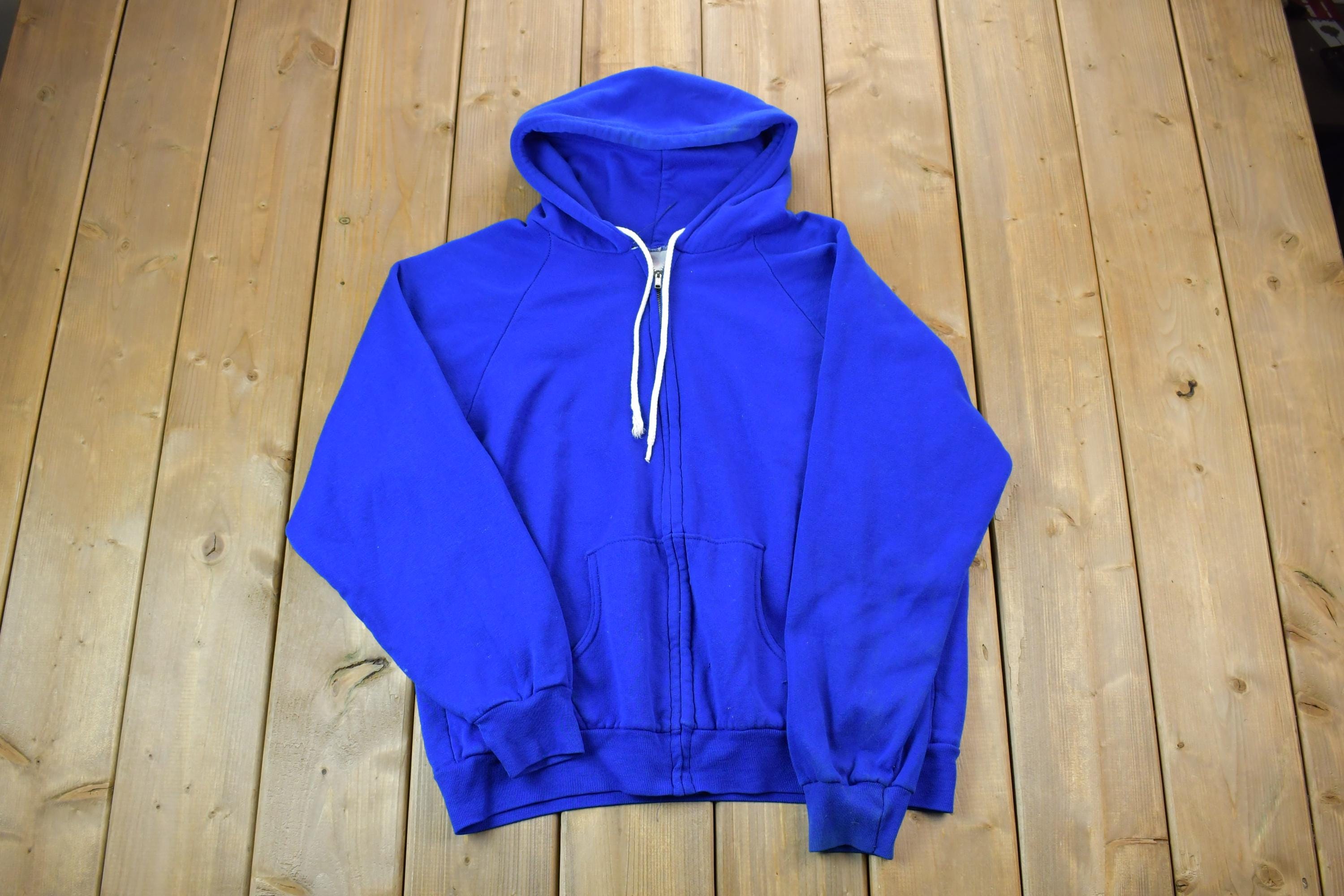 Vintage 1990s Blank Blue Sports Afield Full Zip Hoodie