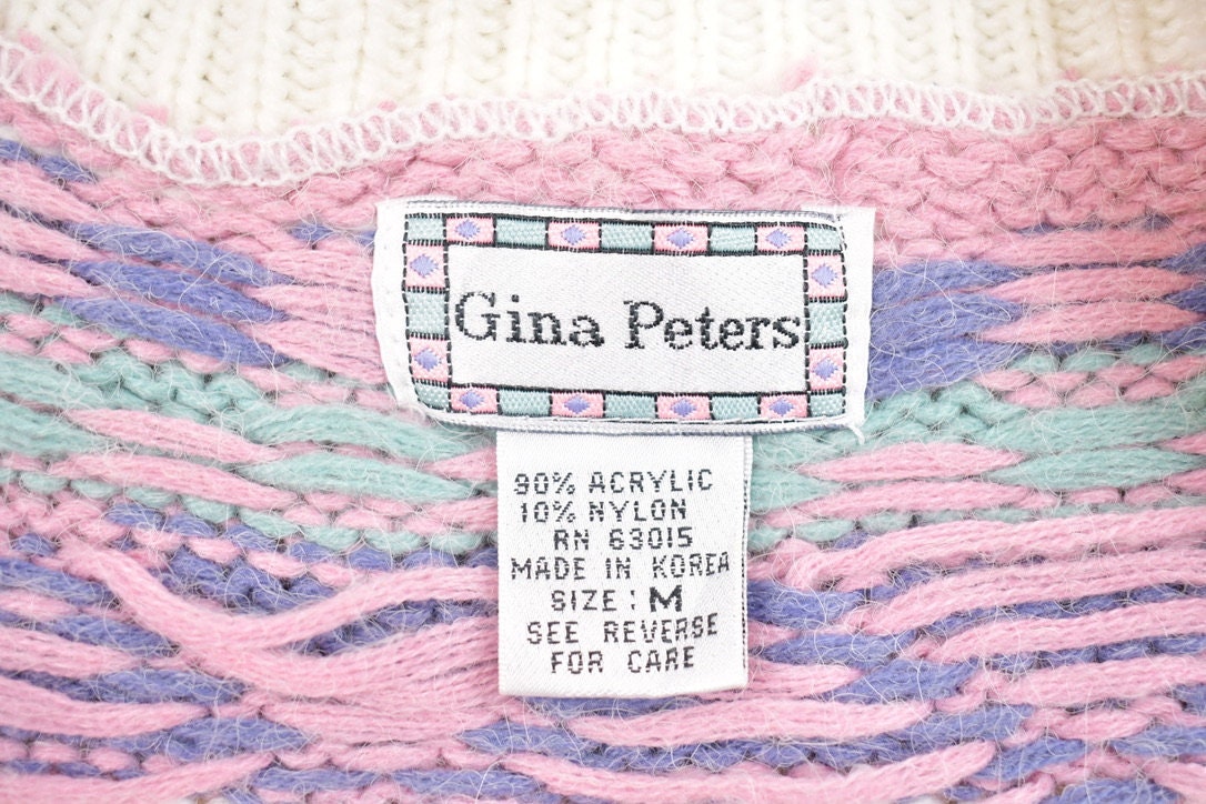 Vintage 1990s Gina Peters Knitted Abstract Pattern Cardigan Sweater
