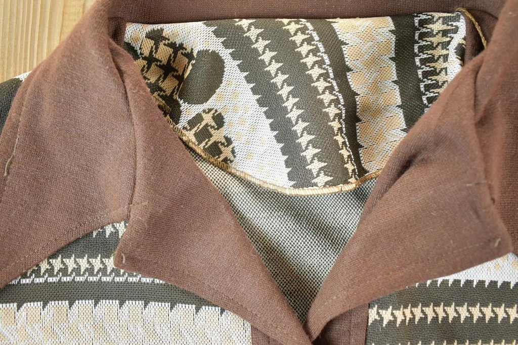 Vintage 1960s Knit Abstract Pattern Button Up Cardigan Sweater Mens M